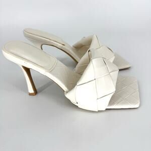 Elegant Braided High Heel Slide Sandals White Size 7.5